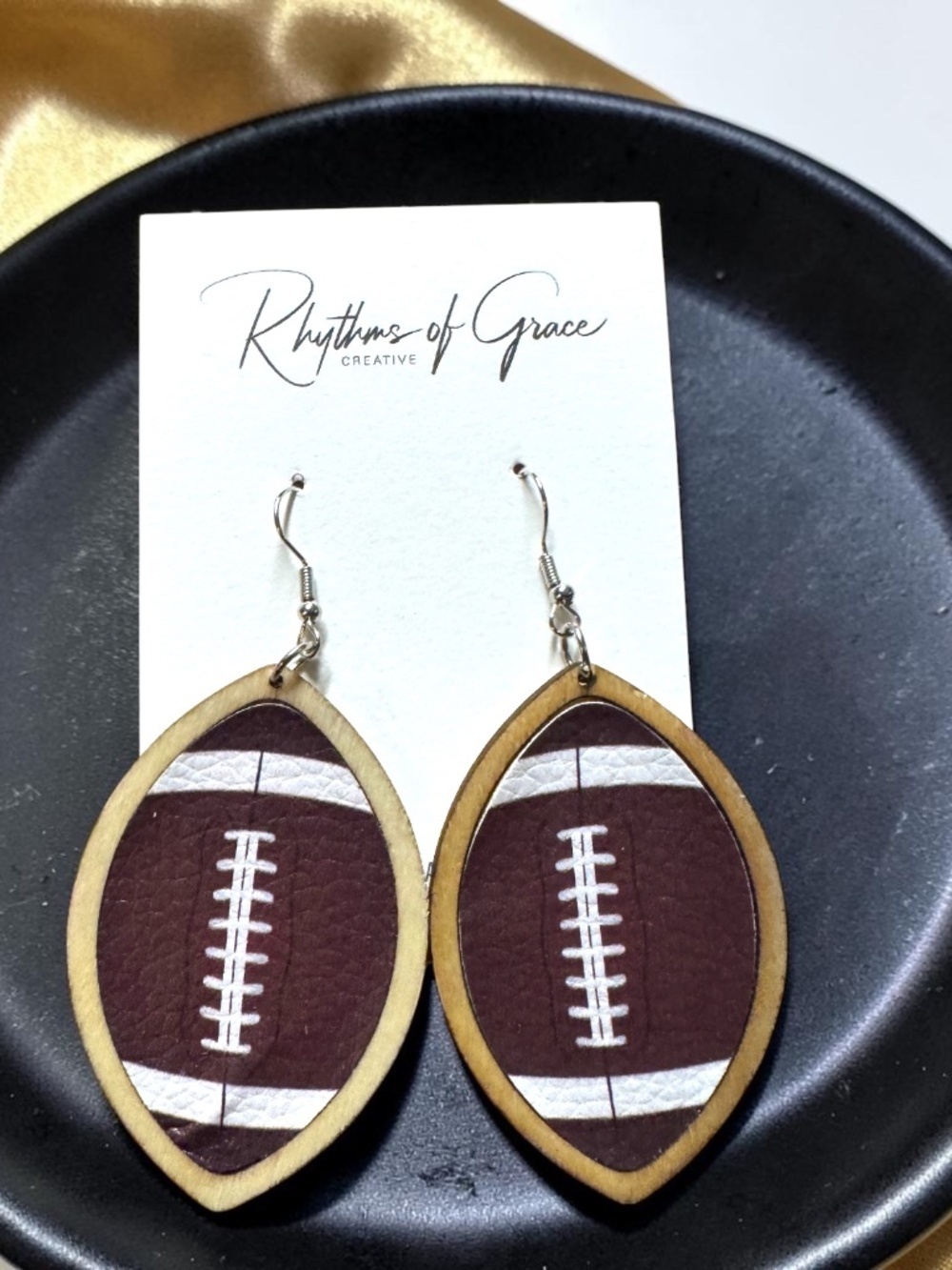 Football Dangle Earrings | Lightweight Faux Leather Game Day Jewelry (NWT) - Picture 3 of 7
